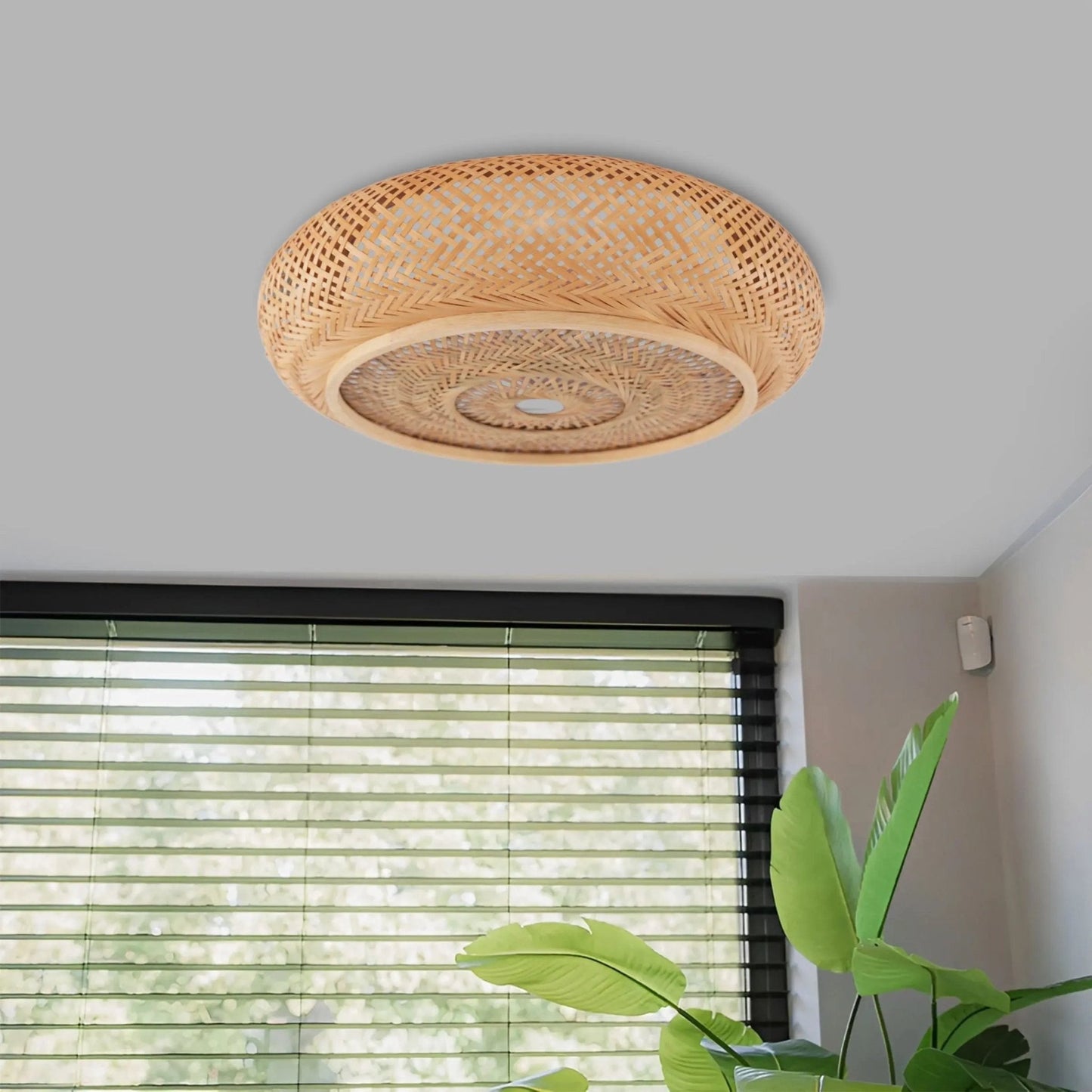 Lightsin Japanese - Style Bamboo Rattan Pendant & Ceiling Light – Flat Flush Mount or Hanging Fixture for Bedroom, Living Room & More - House Comfort
