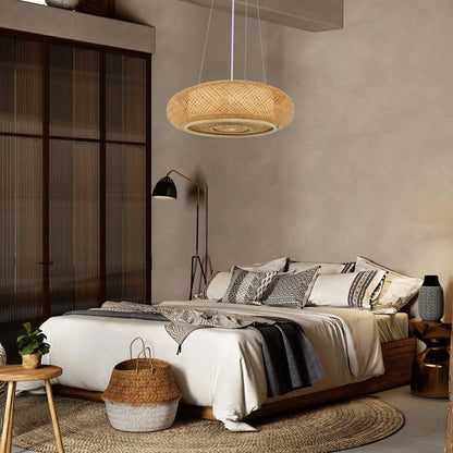 Lightsin Japanese - Style Bamboo Rattan Pendant & Ceiling Light – Flat Flush Mount or Hanging Fixture for Bedroom, Living Room & More - House Comfort