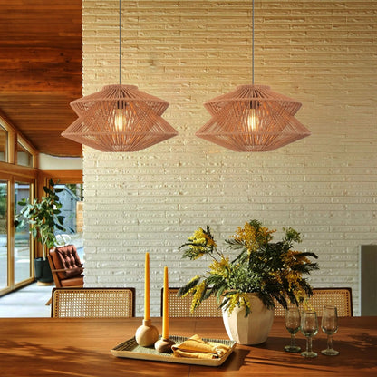 Lightsin Khaki Handwoven Paper Rope Pendant Light with Iron Frame - House Comfort