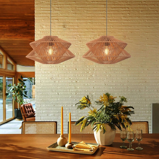 Lightsin Khaki Handwoven Paper Rope Pendant Light with Iron Frame - House Comfort