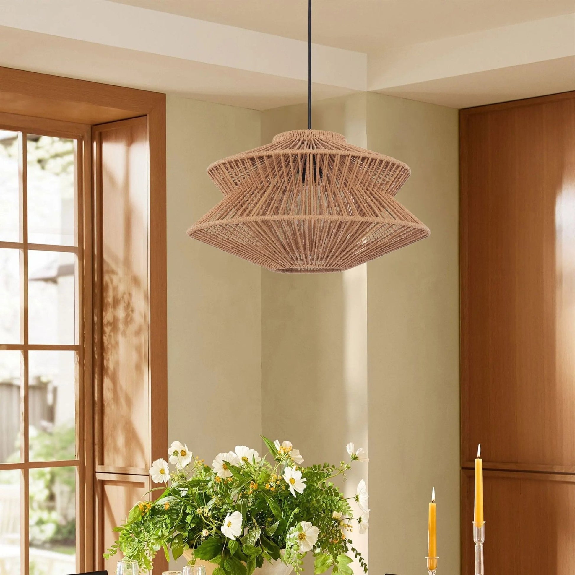 Lightsin Khaki Handwoven Paper Rope Pendant Light with Iron Frame - House Comfort