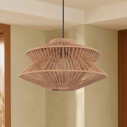 Lightsin Khaki Handwoven Paper Rope Pendant Light with Iron Frame - House Comfort