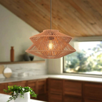 Lightsin Khaki Handwoven Paper Rope Pendant Light with Iron Frame - House Comfort