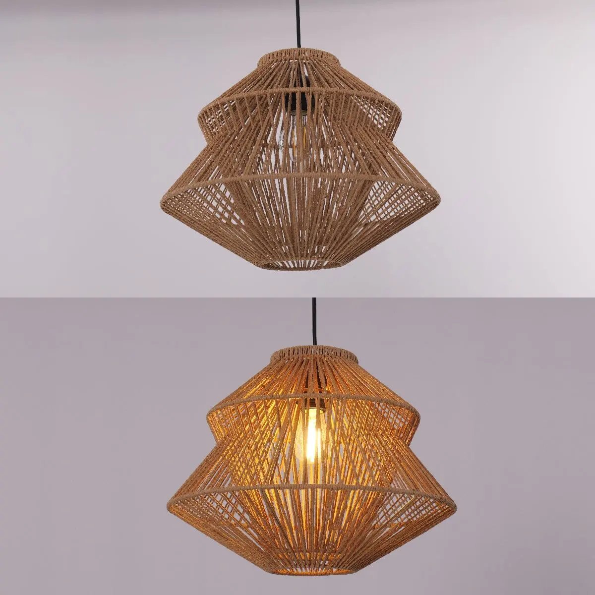 Lightsin Khaki Handwoven Paper Rope Pendant Light with Iron Frame - House Comfort
