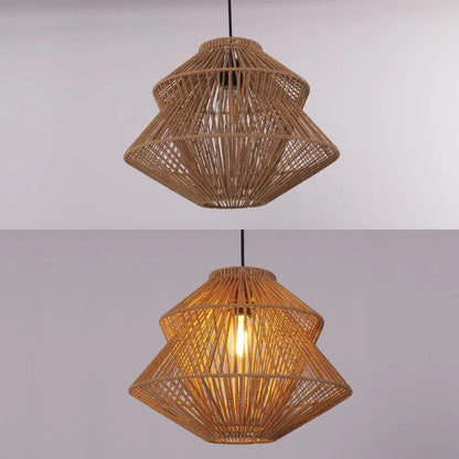 Lightsin Khaki Handwoven Paper Rope Pendant Light with Iron Frame - House Comfort
