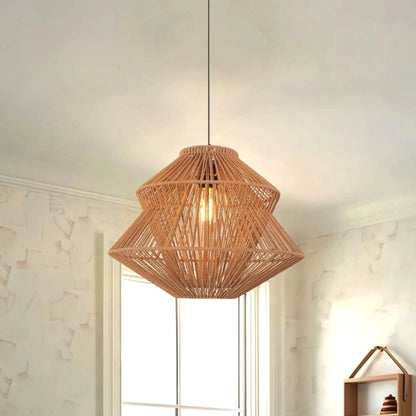 Lightsin Khaki Handwoven Paper Rope Pendant Light with Iron Frame - House Comfort