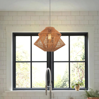 Lightsin Khaki Handwoven Paper Rope Pendant Light with Iron Frame - House Comfort