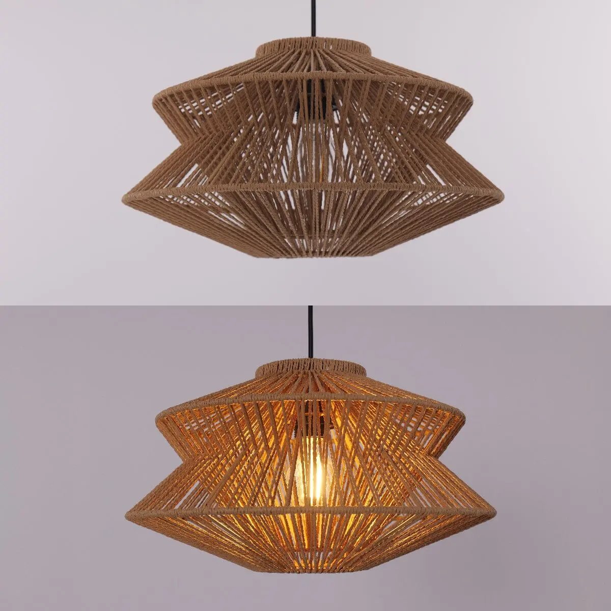 Lightsin Khaki Handwoven Paper Rope Pendant Light with Iron Frame - House Comfort