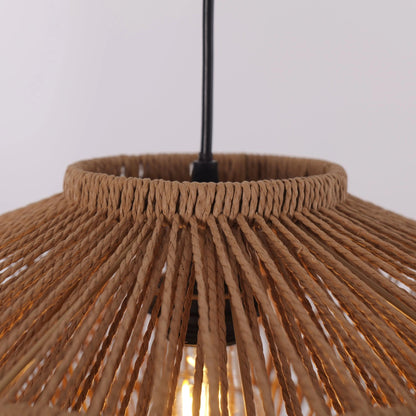 Lightsin Khaki Handwoven Paper Rope Pendant Light with Iron Frame - House Comfort