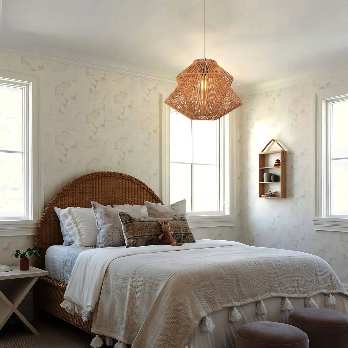 Lightsin Khaki Handwoven Paper Rope Pendant Light with Iron Frame - House Comfort