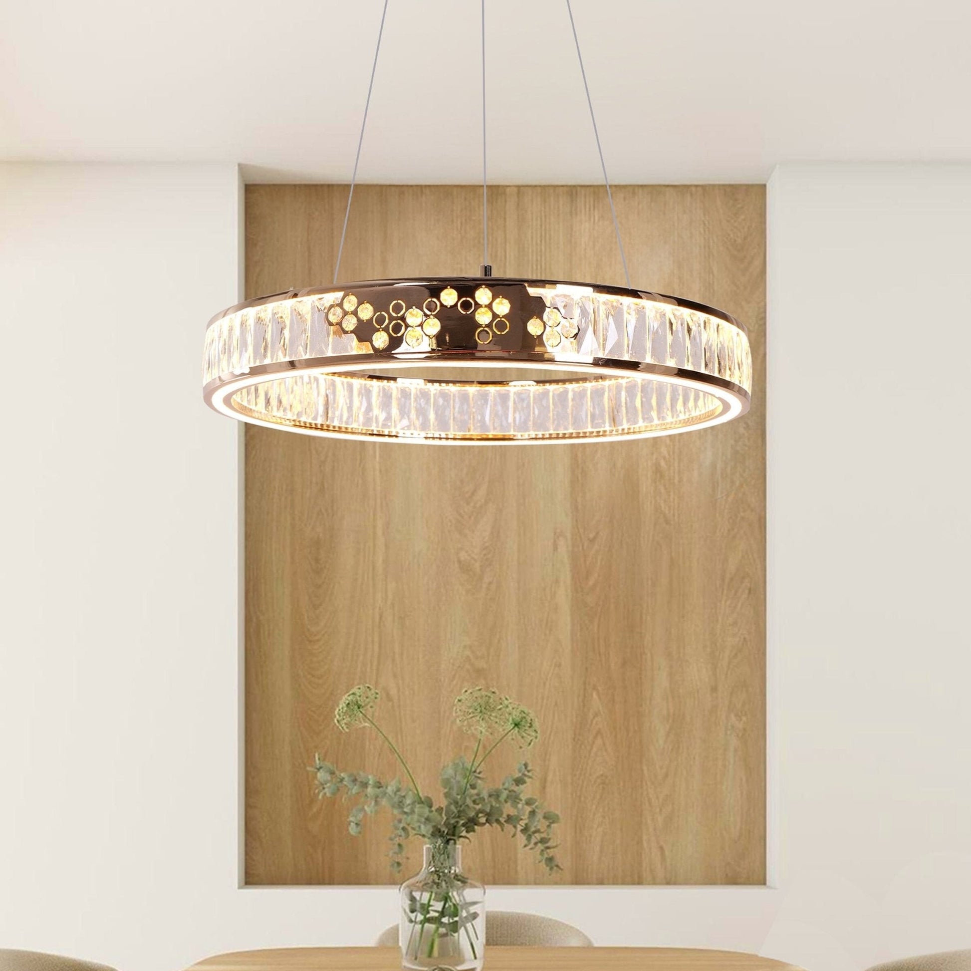Lightsin Luxurious Gold Crystal LED Halo Pendant Light - House Comfort