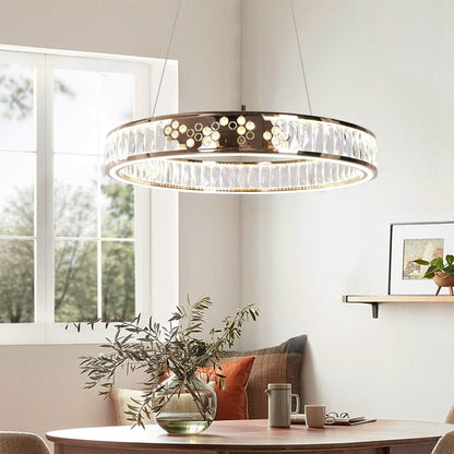 Lightsin Luxurious Gold Crystal LED Halo Pendant Light - House Comfort