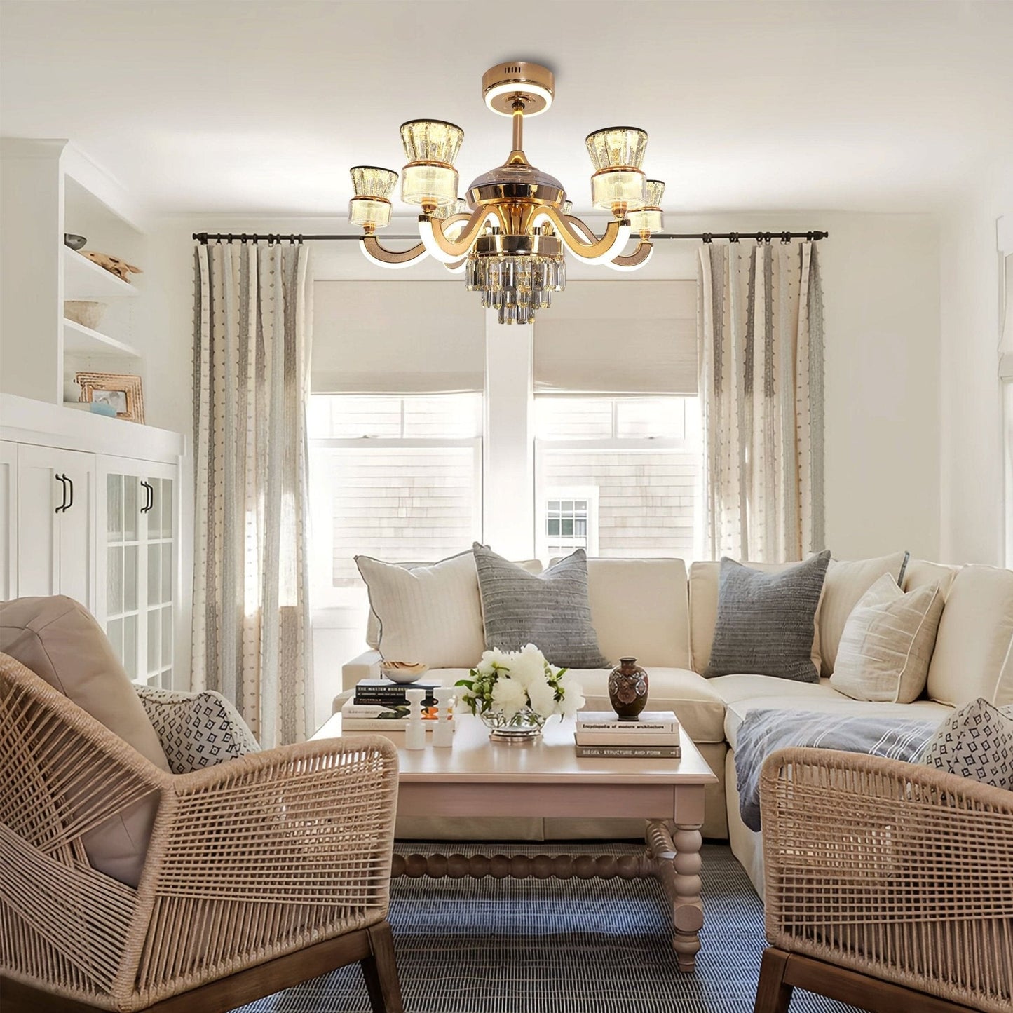 Lightsin Luxurious Palace Crystal Ceiling Fan with LED Color Changing Light - House Comfort