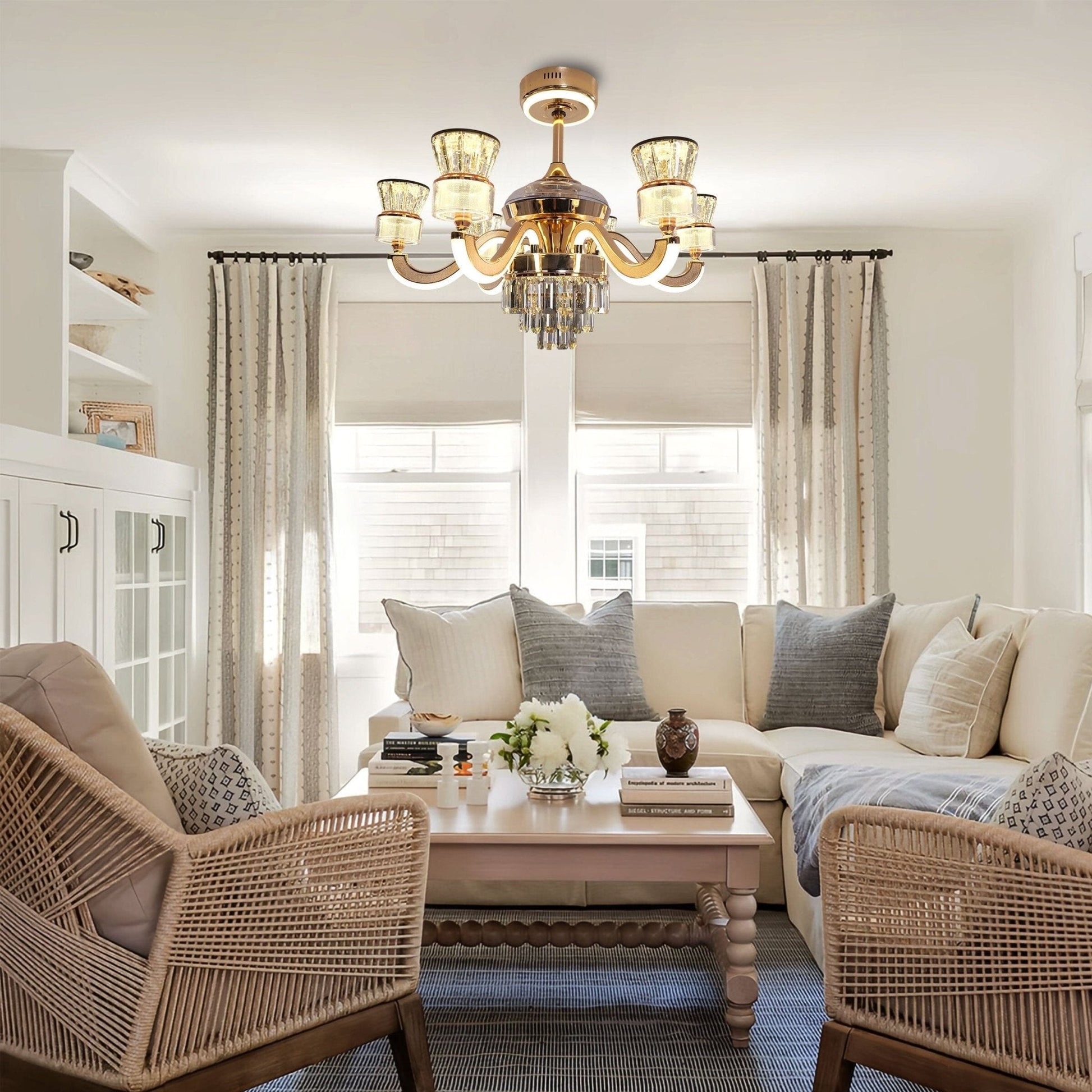 Lightsin Luxurious Palace Crystal Ceiling Fan with LED Color Changing Light - House Comfort