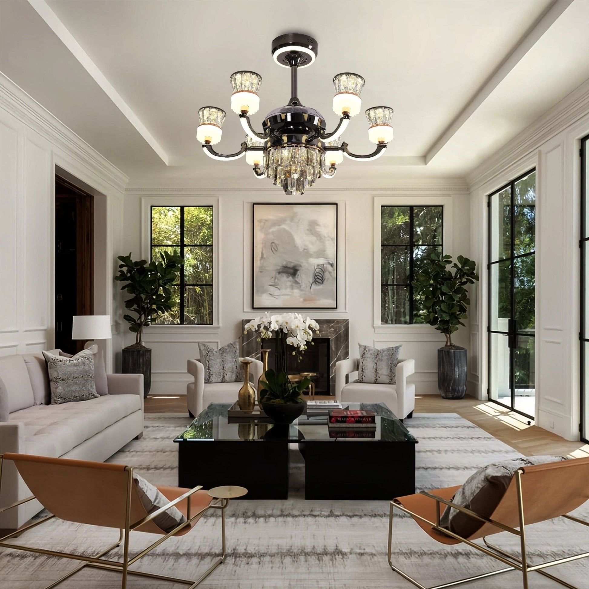 Lightsin Luxurious Palace Crystal Ceiling Fan with LED Color Changing Light - House Comfort