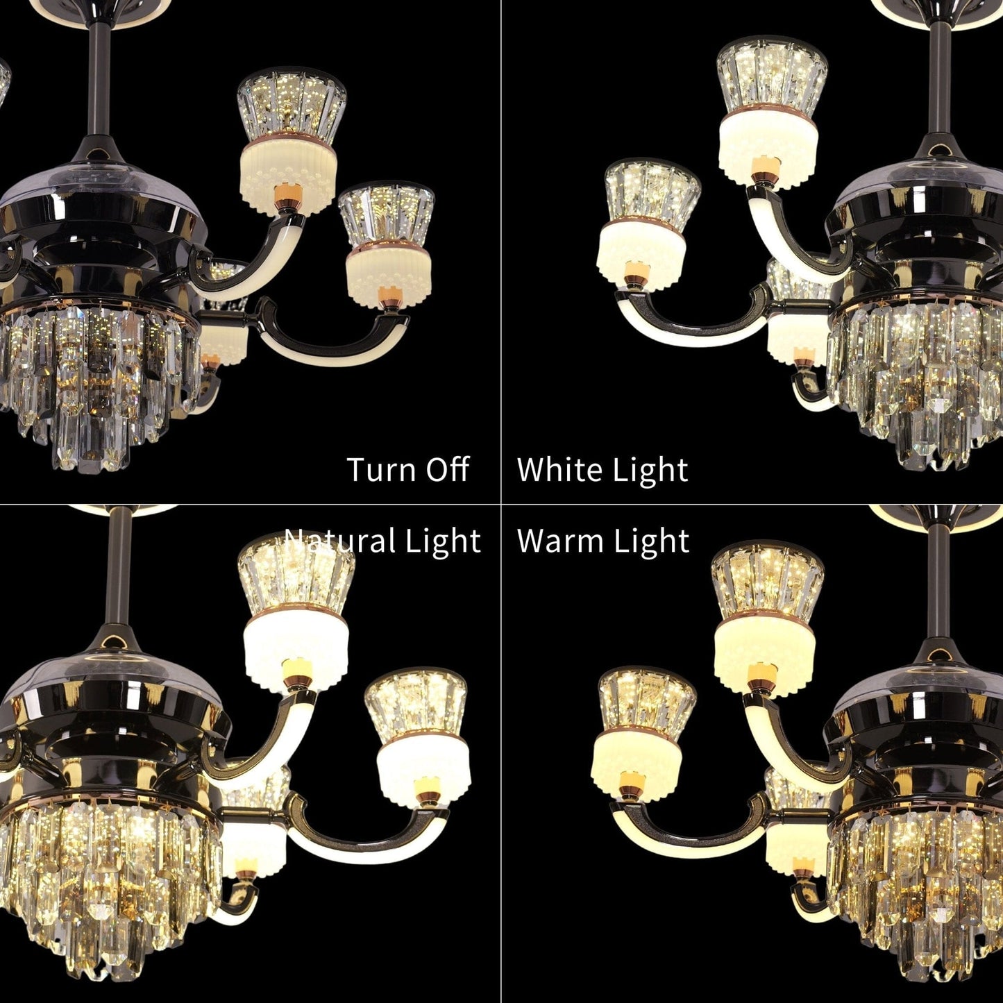 Lightsin Luxurious Palace Crystal Ceiling Fan with LED Color Changing Light - House Comfort