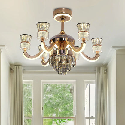 Lightsin Luxurious Palace Crystal Ceiling Fan with LED Color Changing Light - House Comfort