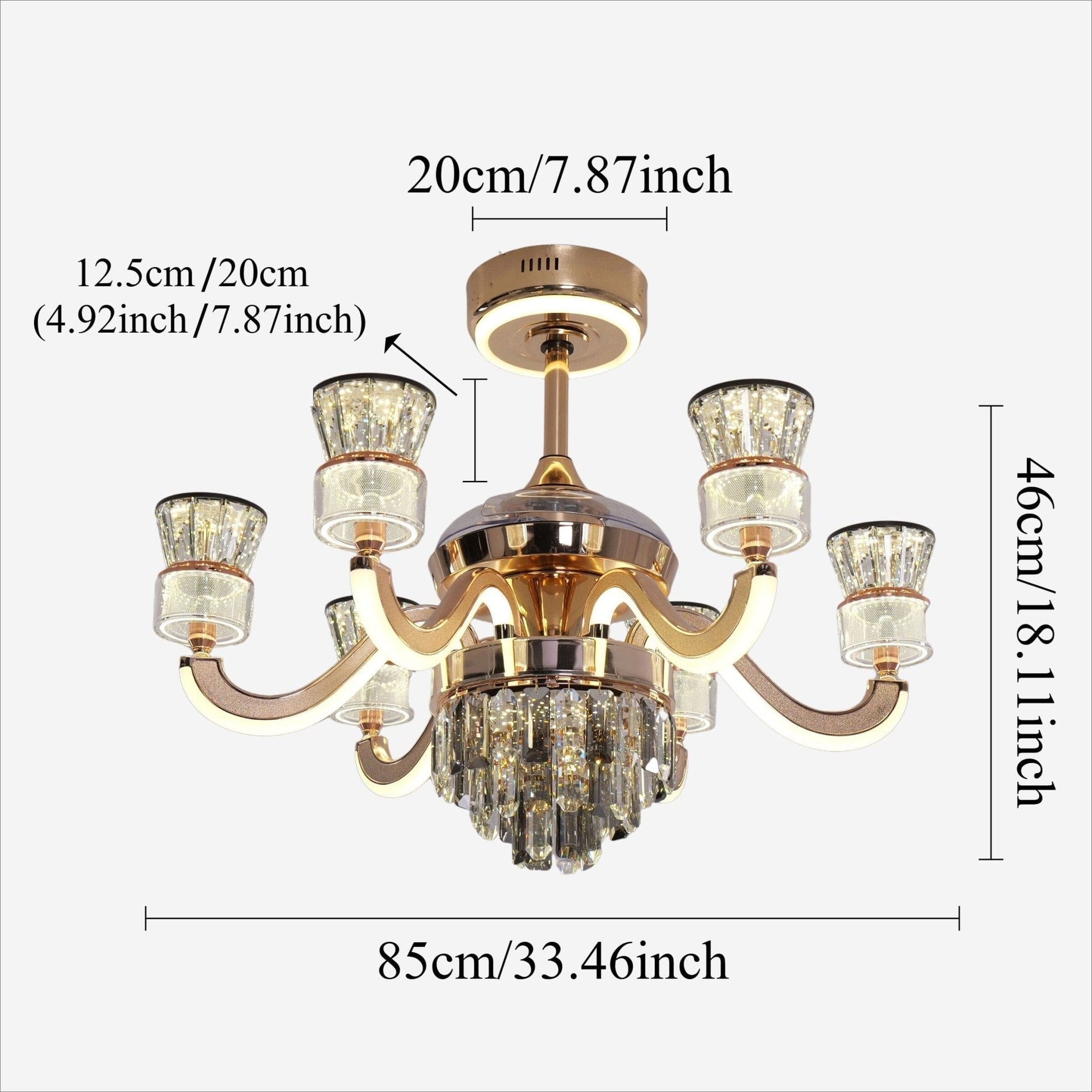 Lightsin Luxurious Palace Crystal Ceiling Fan with LED Color Changing Light - House Comfort