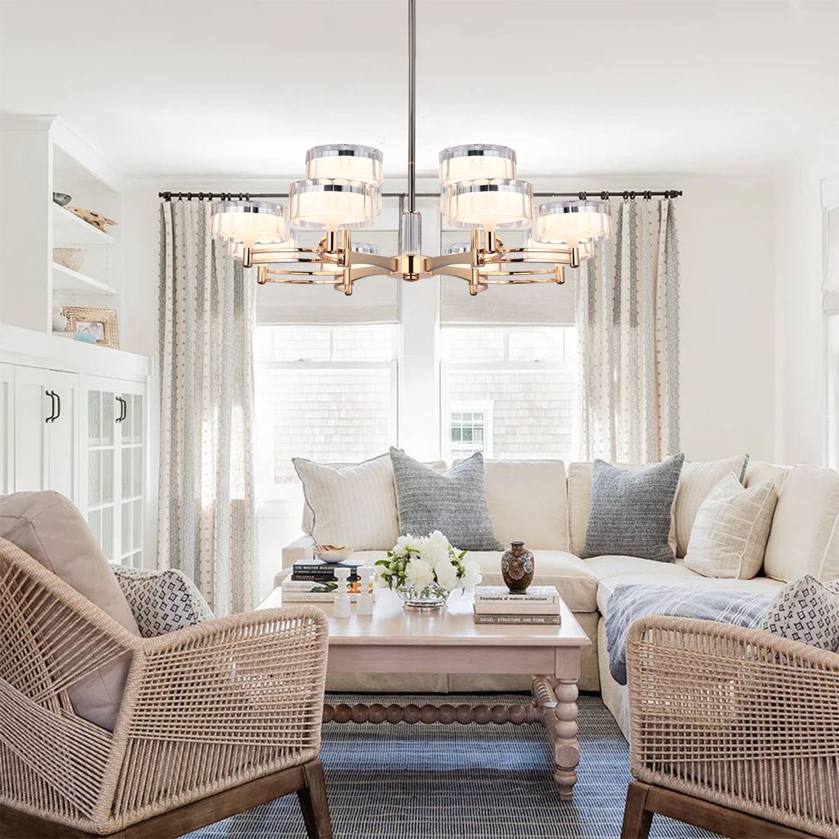 Lightsin Luxury Metal Chandelier for Living Room with Tri - Colour Lighting Options - House Comfort