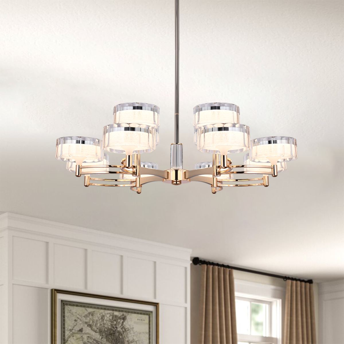 Lightsin Luxury Metal Chandelier for Living Room with Tri - Colour Lighting Options - House Comfort