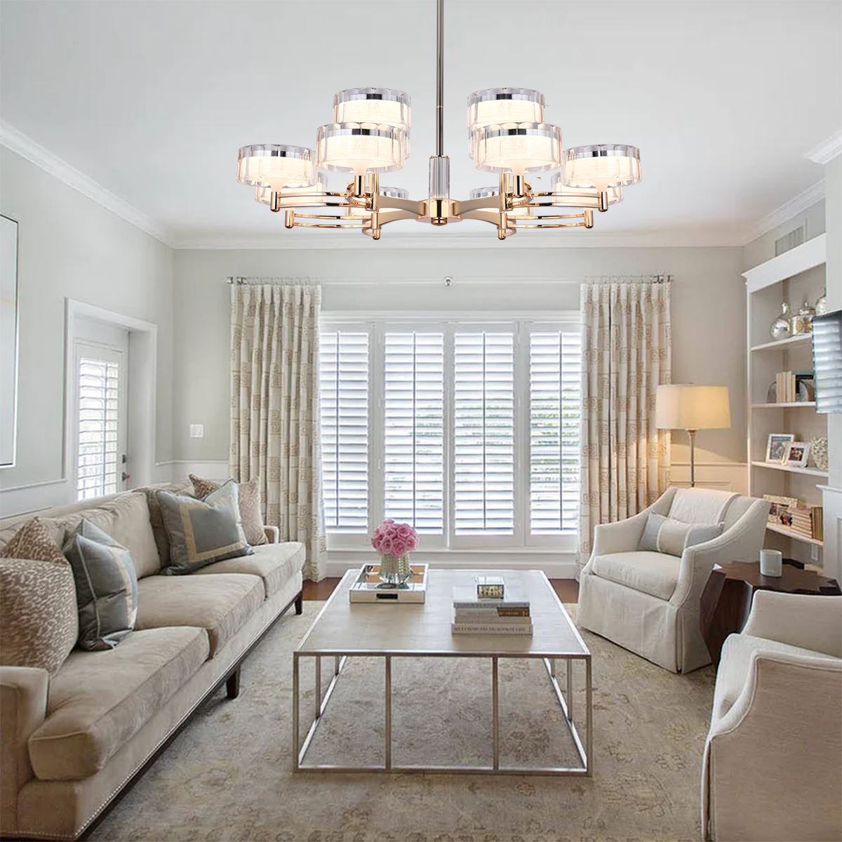 Lightsin Luxury Metal Chandelier for Living Room with Tri - Colour Lighting Options - House Comfort