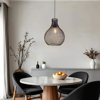 Lightsin Minimalist Black Wire Cage Pendant Light for Home Decor - House Comfort