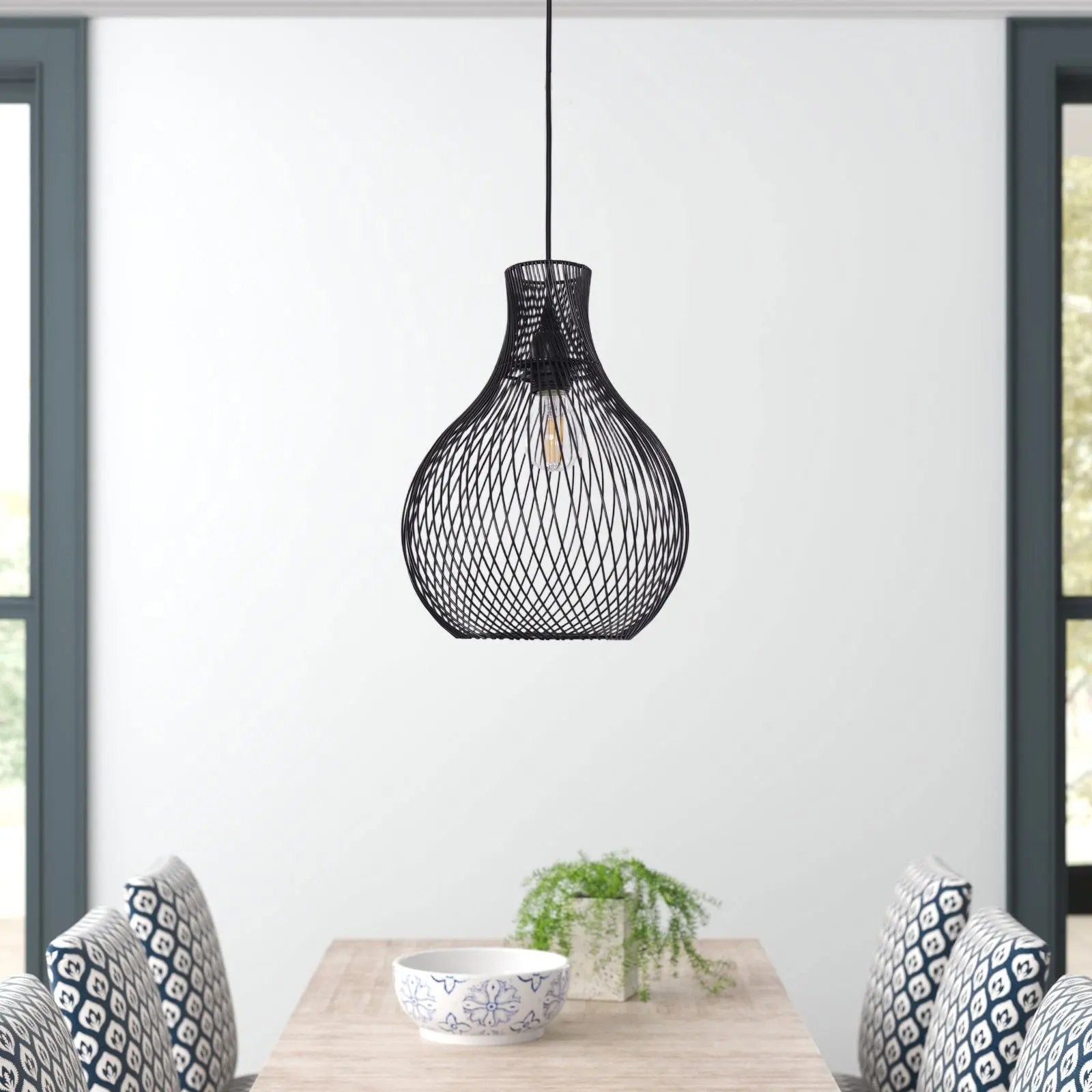 Lightsin Minimalist Black Wire Cage Pendant Light for Home Decor - House Comfort