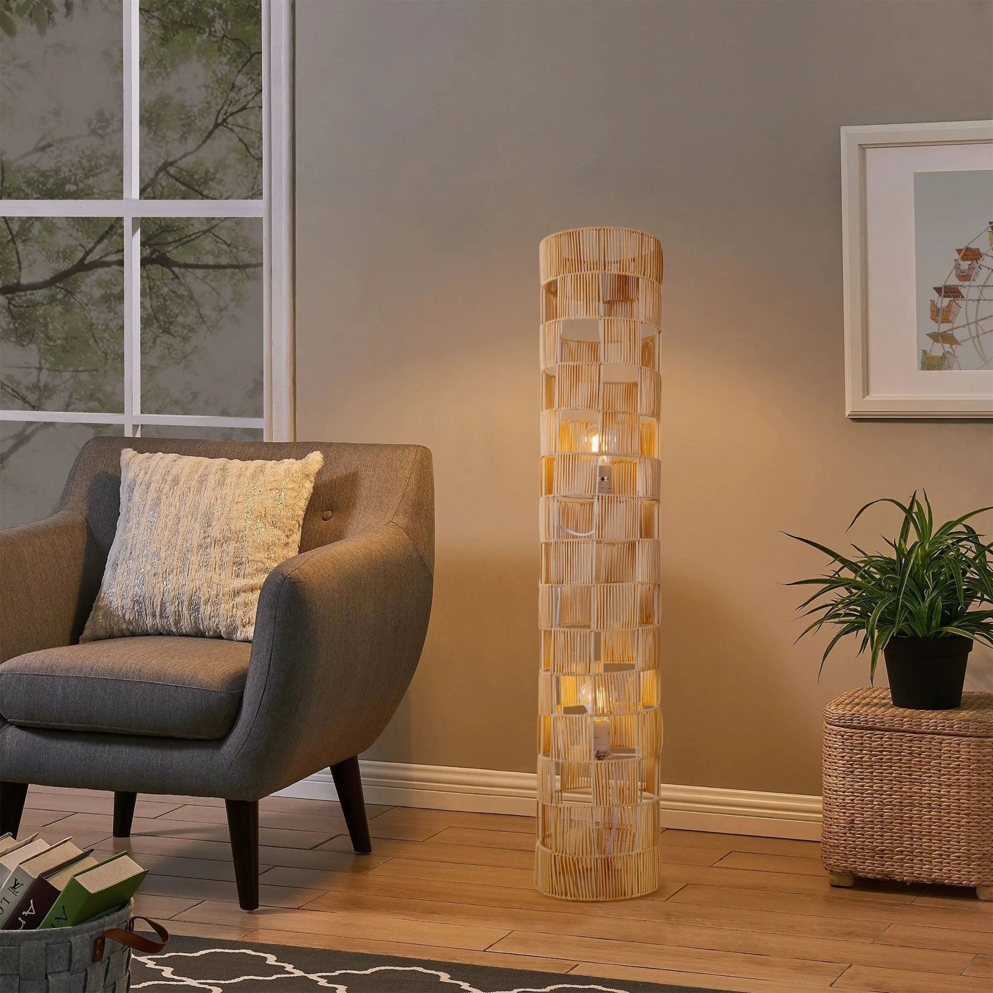 Lightsin Minimalist Square Hollow Rattan Floor Lamp - House Comfort