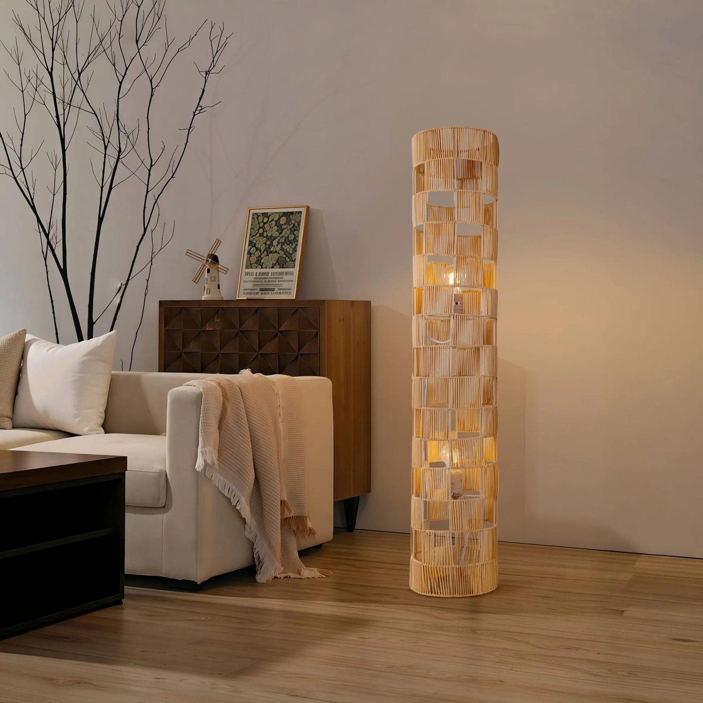 Lightsin Minimalist Square Hollow Rattan Floor Lamp - House Comfort