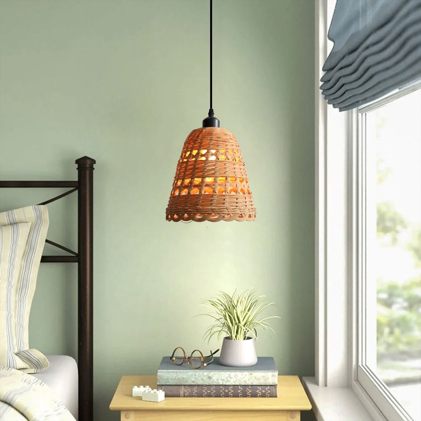 Lightsin Modern Bamboo Handwoven Warm Glow Pendant Light - House Comfort