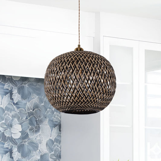 Lightsin Modern Black and Natural Bamboo Handwoven Pendant Light - House Comfort
