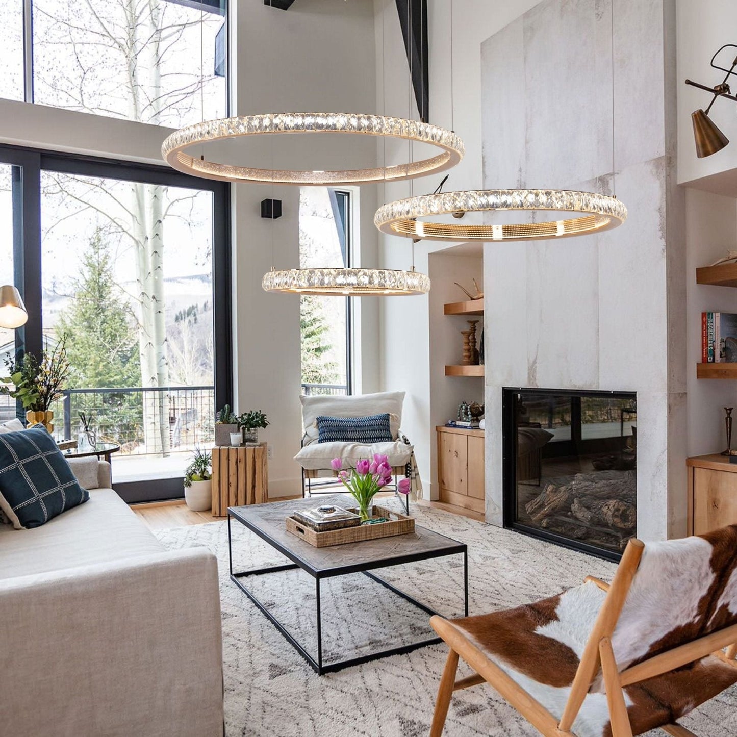 Lightsin Modern Crystal LED Triple - Ring Pendant Chandelier - House Comfort