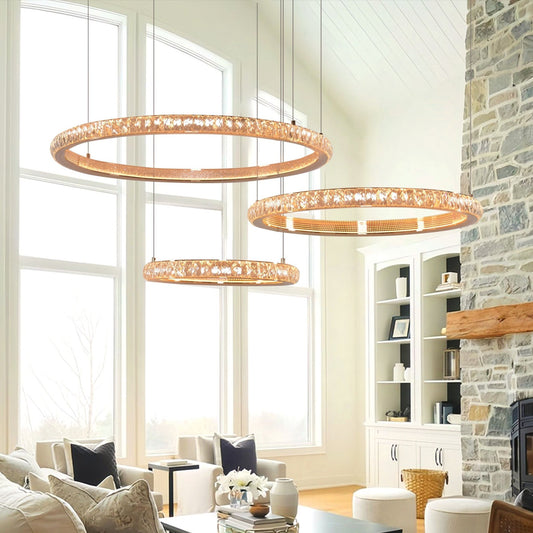 Lightsin Modern Crystal LED Triple - Ring Pendant Chandelier - House Comfort