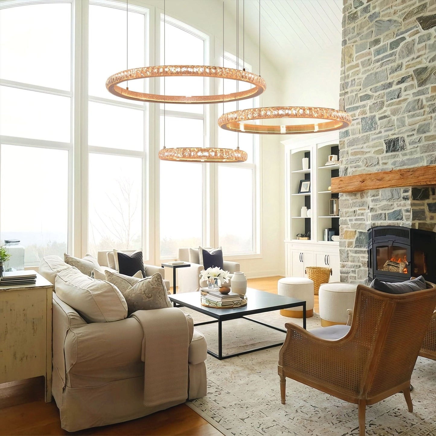 Lightsin Modern Crystal LED Triple - Ring Pendant Chandelier - House Comfort
