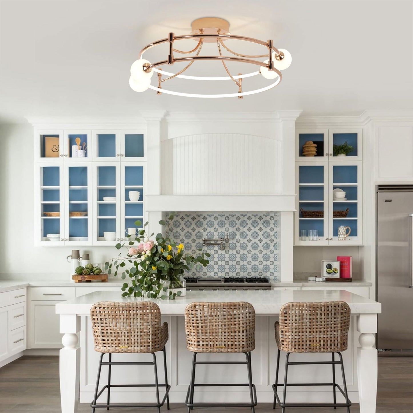 Lightsin Modern Gold LED Ceiling Light with Glass Globes and Colour Changing - House Comfort