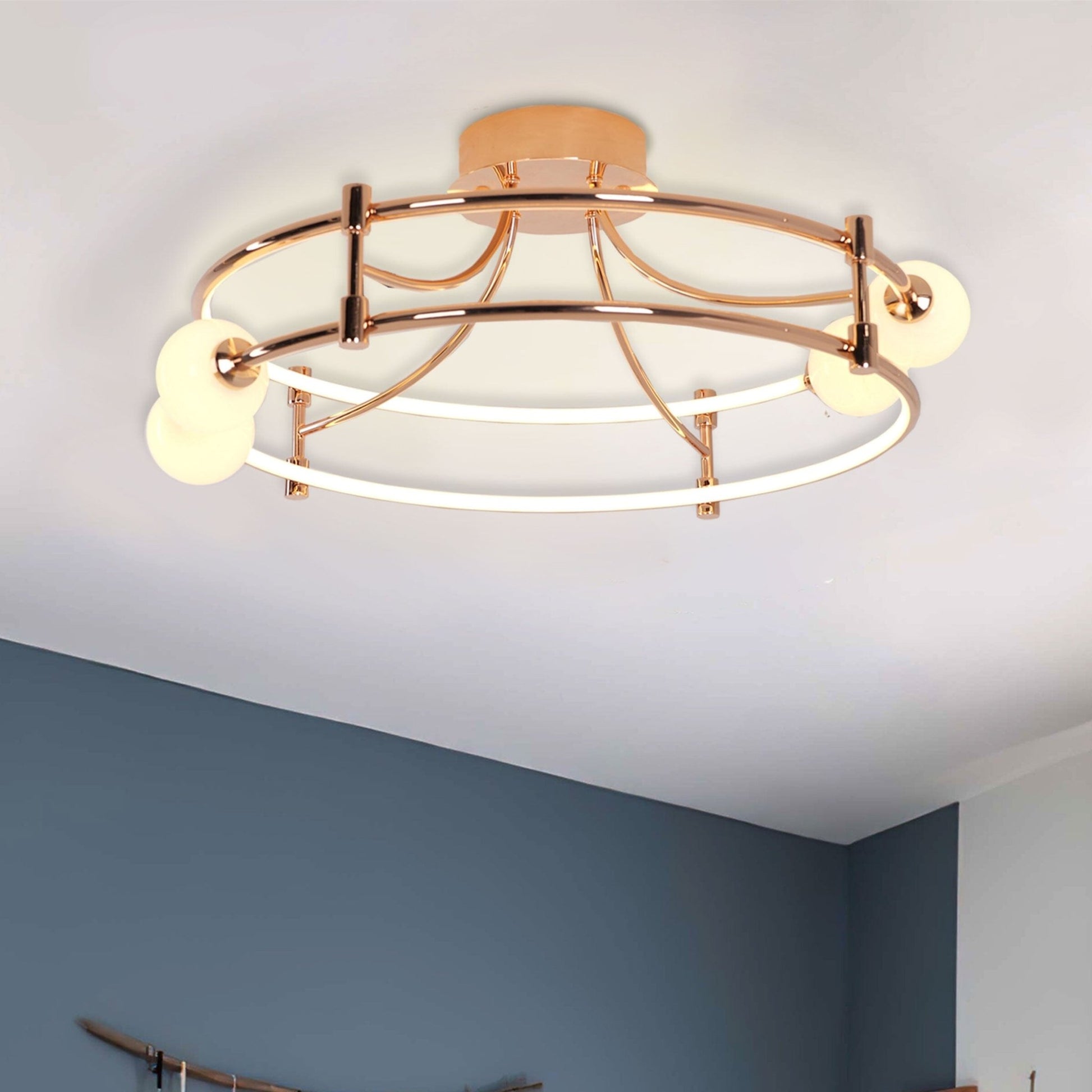 Lightsin Modern Gold LED Ceiling Light with Glass Globes and Colour Changing - House Comfort