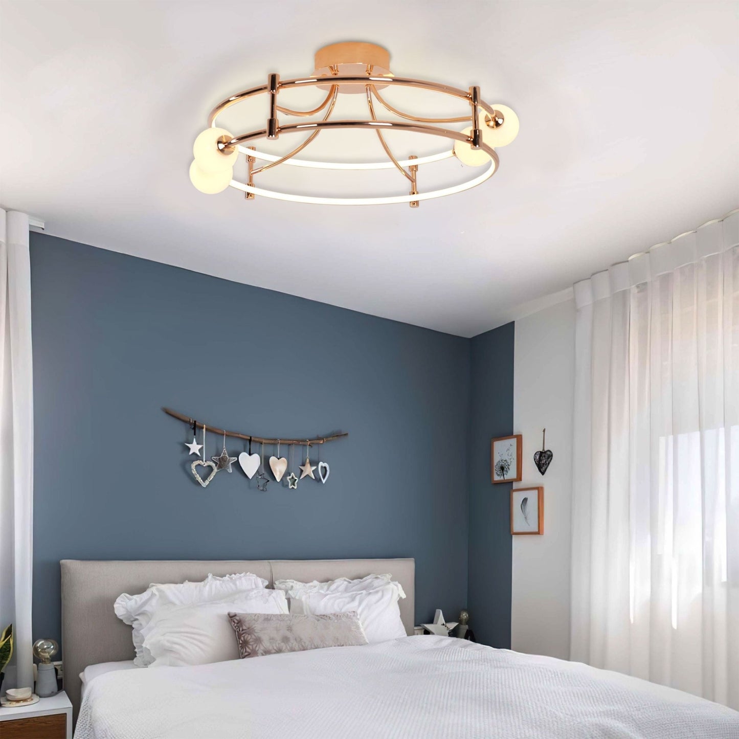 Lightsin Modern Gold LED Ceiling Light with Glass Globes and Colour Changing - House Comfort