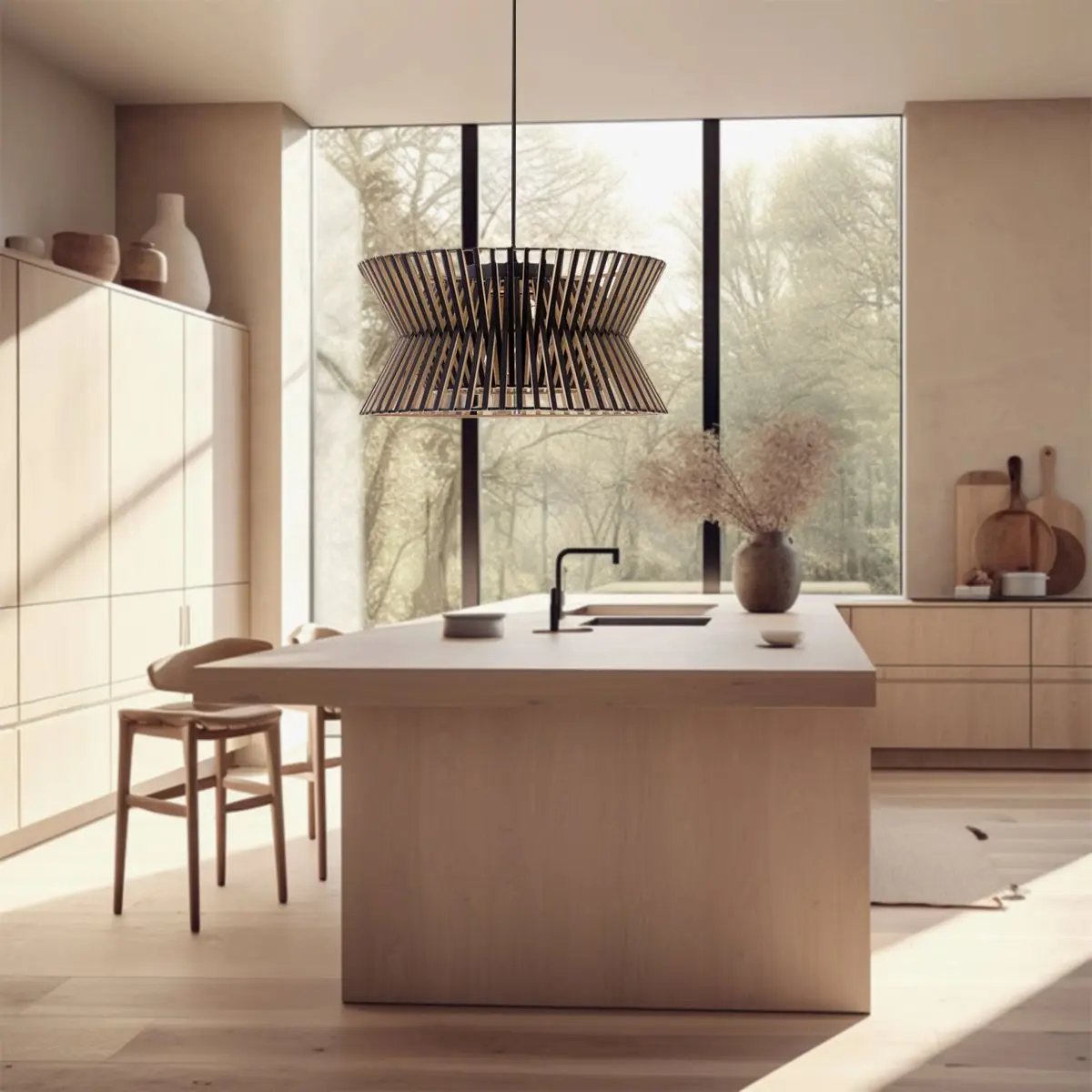 Lightsin Modern LED Wood Craft Drum Hanging Pendant Lights - House Comfort