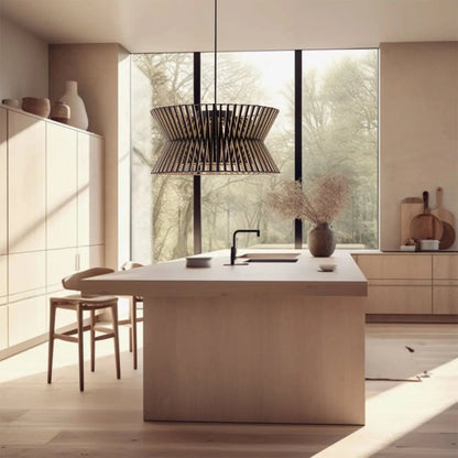 Lightsin Modern LED Wood Craft Drum Hanging Pendant Lights - House Comfort