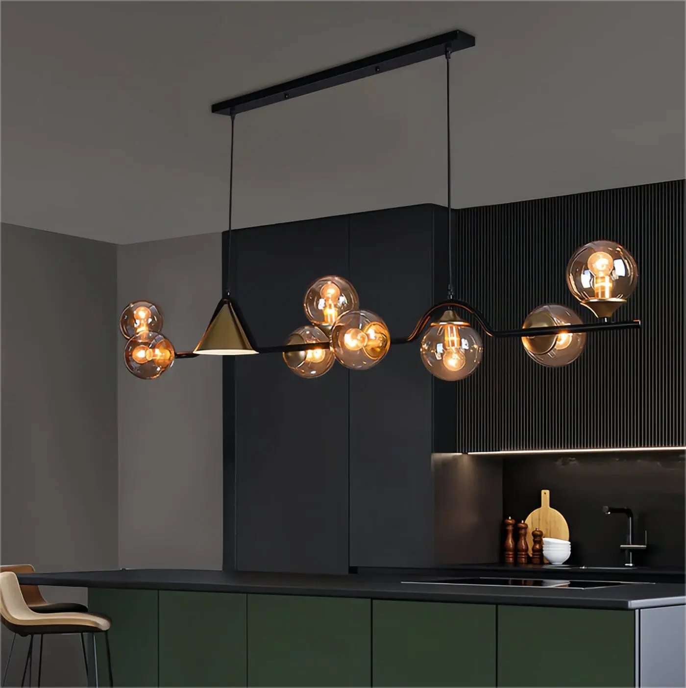 Lightsin Modern Linear Geometric Spherical Glass Metal Pendant Light - House Comfort