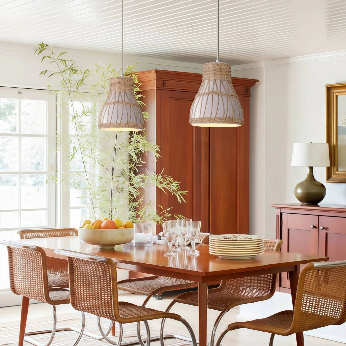 Lightsin Modern Rattan Pendant Light Available in Grey, Pink, and White - House Comfort