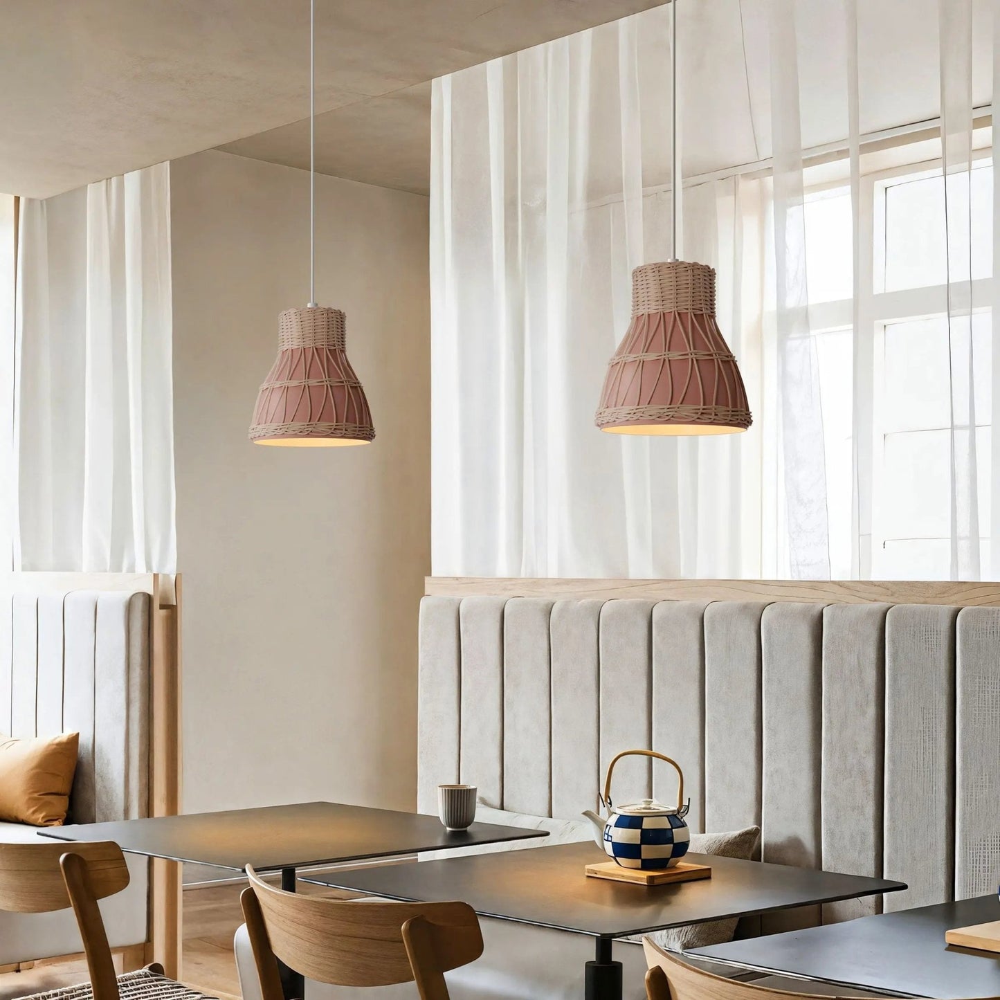 Lightsin Modern Rattan Pendant Light Available in Grey, Pink, and White - House Comfort