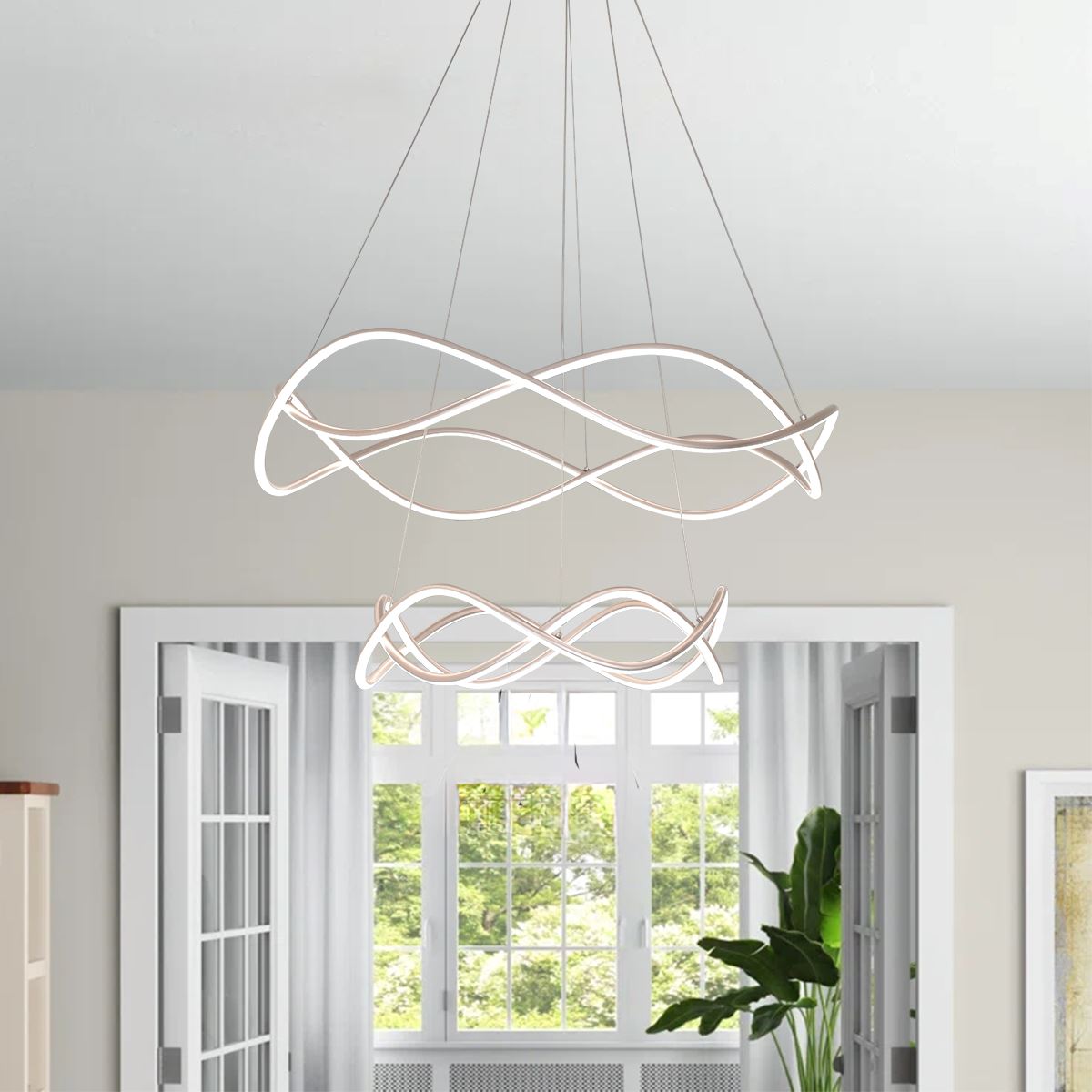 Lightsin Modern Rose Red LED Pendant Light Spiral Design with Adjustable Cables - House Comfort