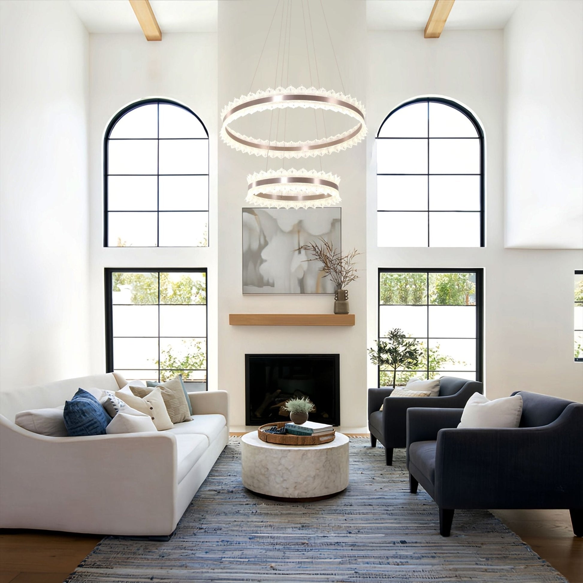 Lightsin Modern Simple Dimmable Metal Ring - Shaped Pendant Light with Acrylic Ceiling Light Cover and Acrylic Lighting Panels - House Comfort