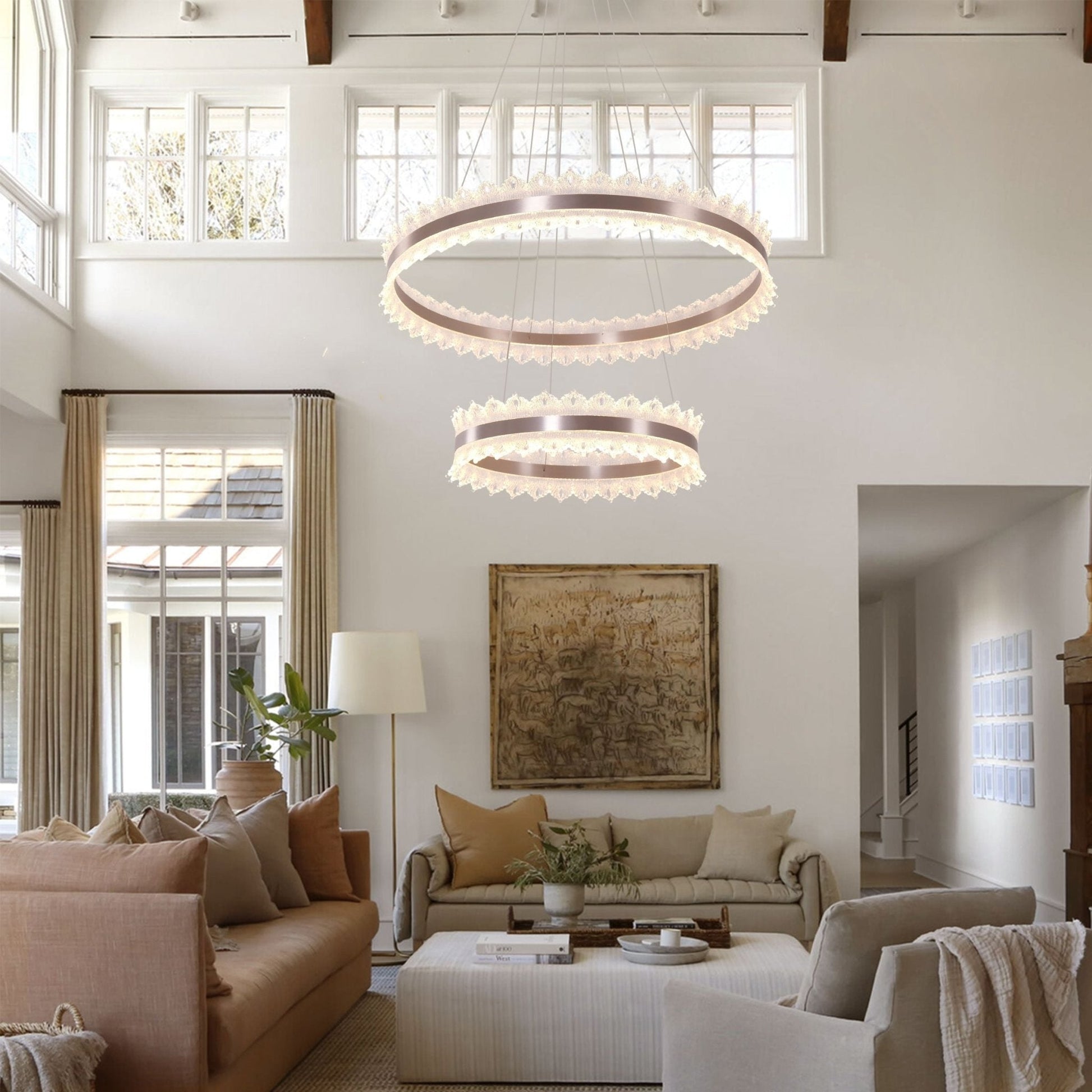 Lightsin Modern Simple Dimmable Metal Ring - Shaped Pendant Light with Acrylic Ceiling Light Cover and Acrylic Lighting Panels - House Comfort