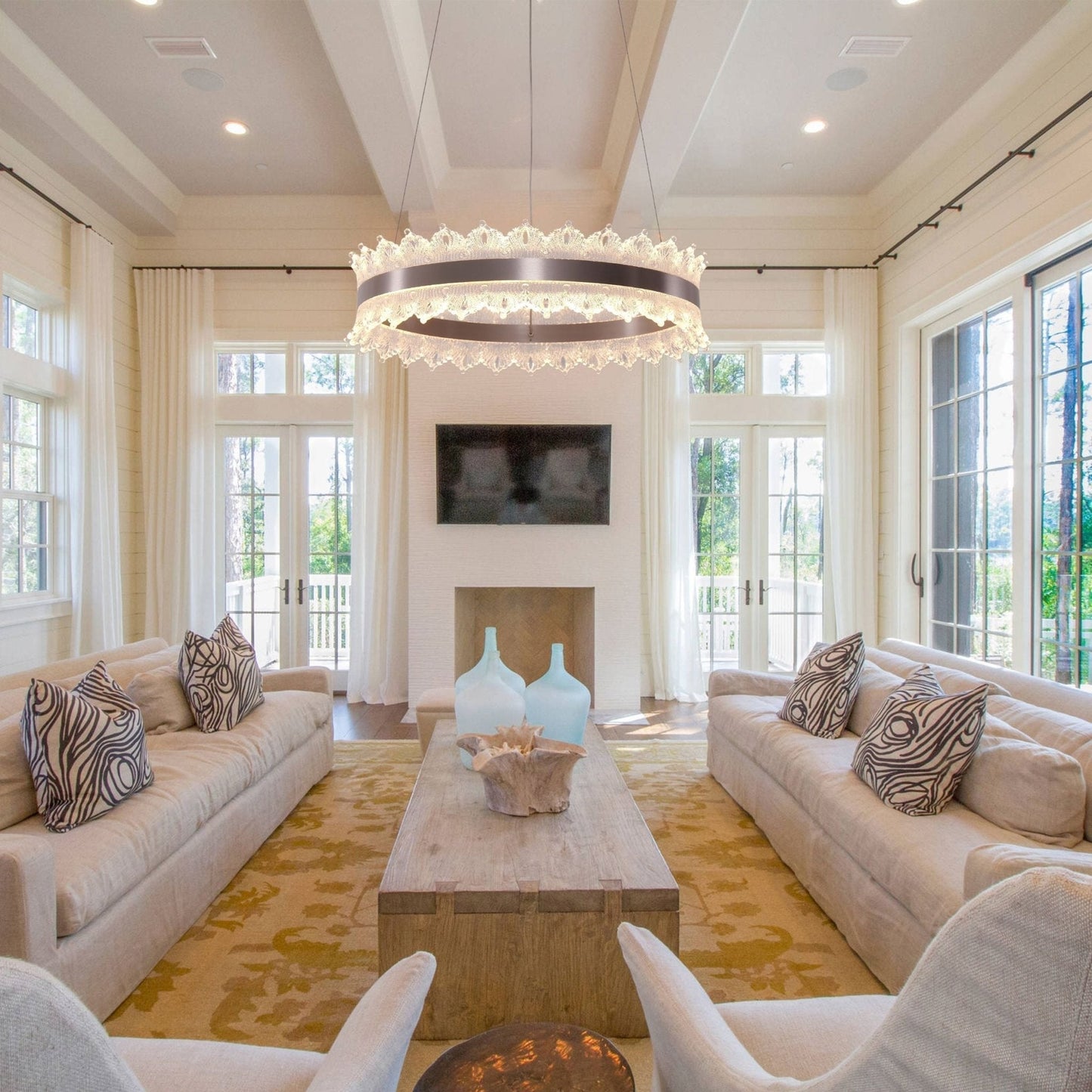 Lightsin Modern Simple Dimmable Metal Ring - Shaped Pendant Light with Acrylic Ceiling Light Cover and Acrylic Lighting Panels - House Comfort