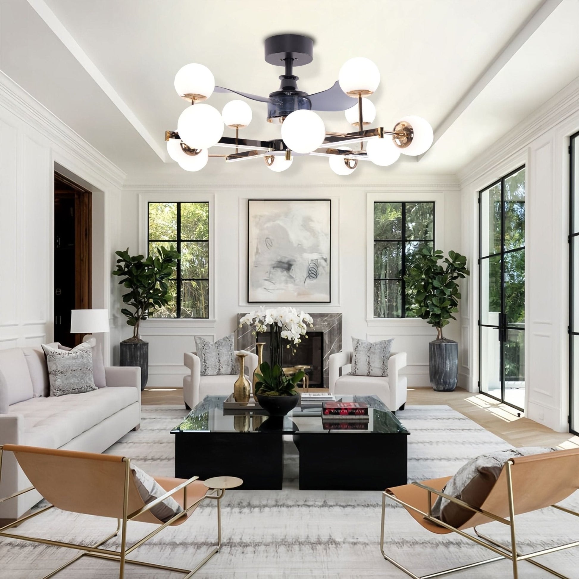 Lightsin Modern Sphere 3 - Blade Ceiling Fan with Light Black & Gold Finish - House Comfort