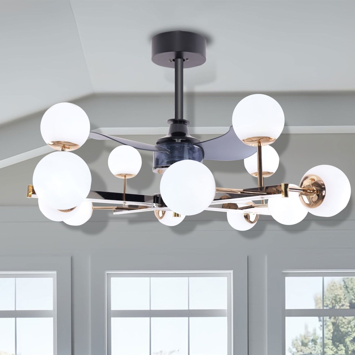 Lightsin Modern Sphere 3 - Blade Ceiling Fan with Light Black & Gold Finish - House Comfort