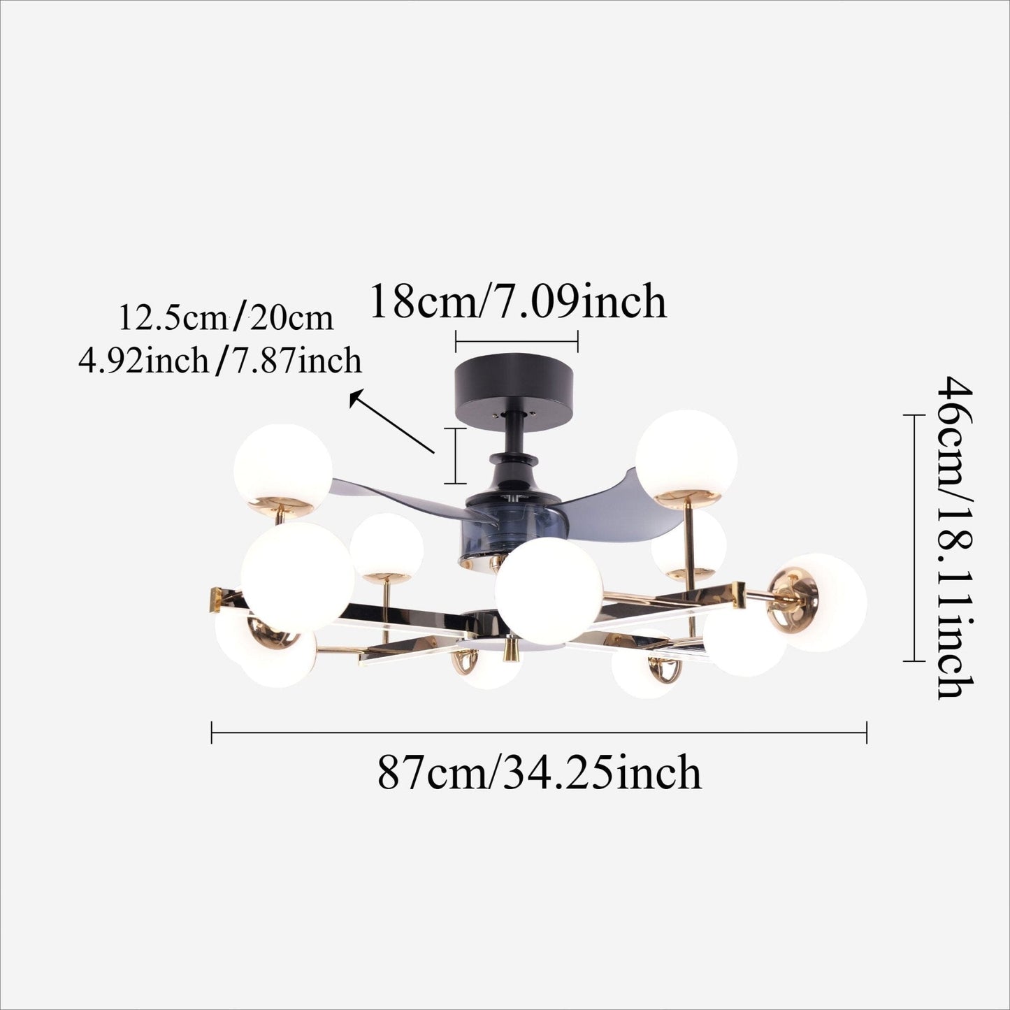 Lightsin Modern Sphere 3 - Blade Ceiling Fan with Light Black & Gold Finish - House Comfort