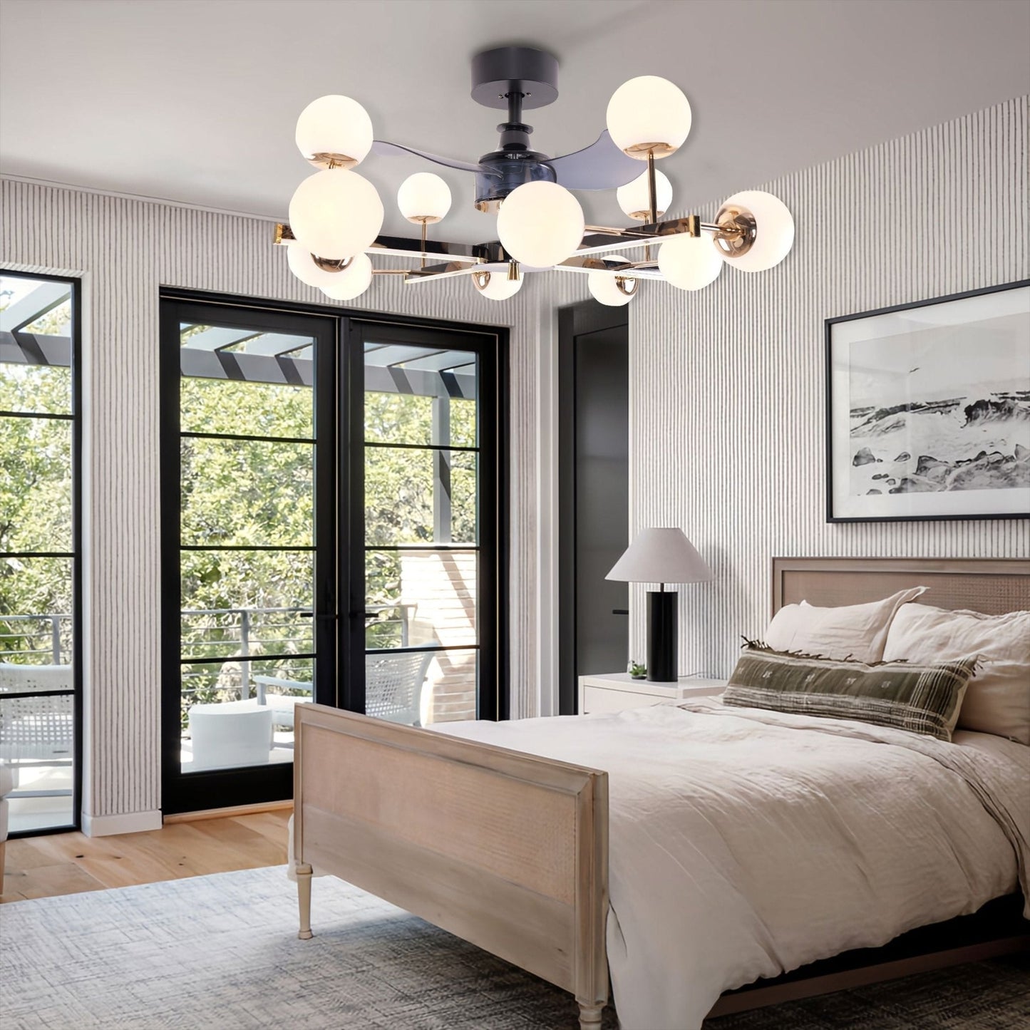 Lightsin Modern Sphere 3 - Blade Ceiling Fan with Light Black & Gold Finish - House Comfort